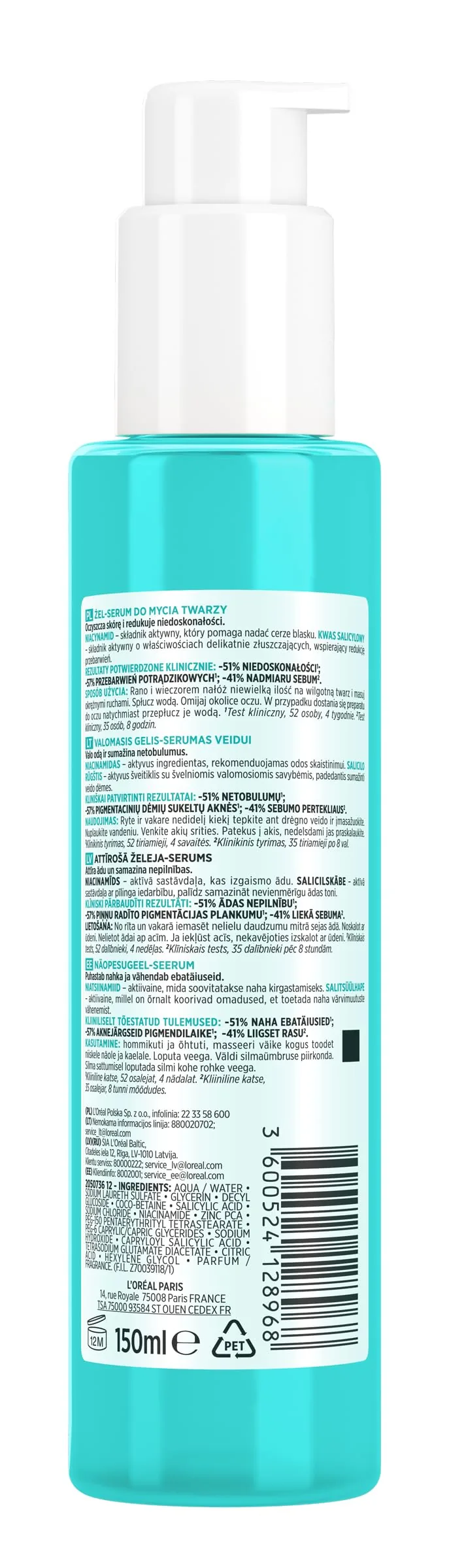 L'Oreal Paris Bright Reveal Gel sérum nettoyant pour le visage, 150 ml