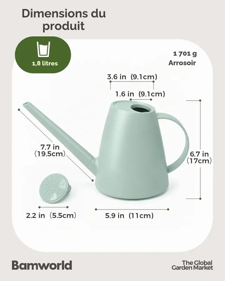 Bamworld Arrosoir pour Plantes d'Intérieur à Long Bec 1,8L pour…